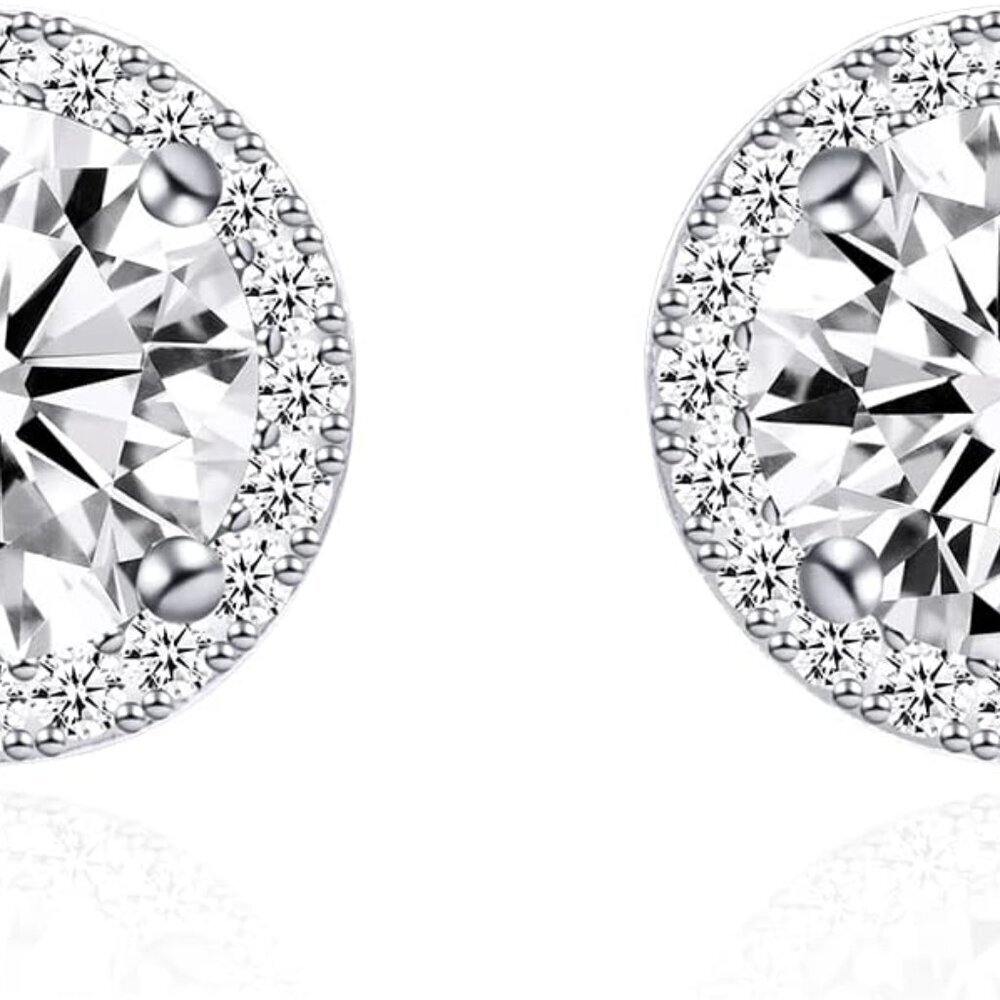 Bright 8MM & 10MM Cubic Zirconia Round Stud Earrings for Women - Elegant Silver-
